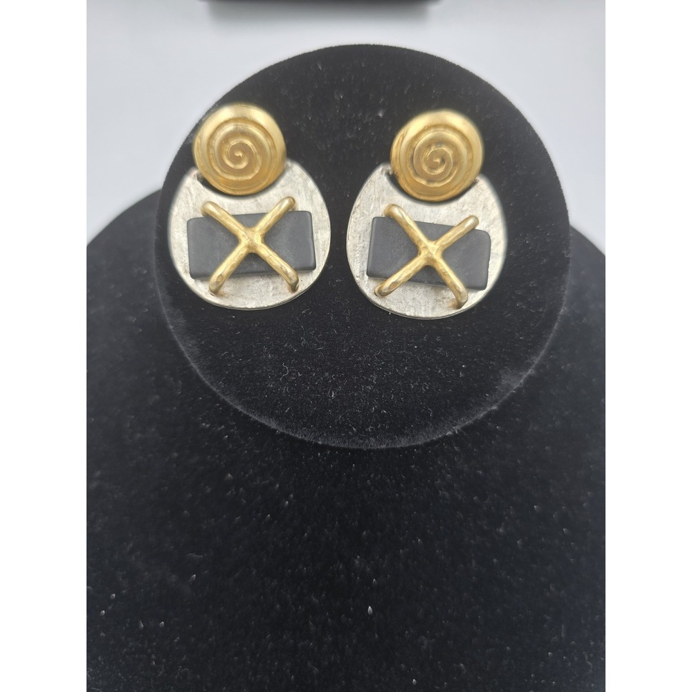 The Original Arizona Jean Co Mixed Metal Geometric Spiral Post Earrings Two Tone - Picture 2 of 6